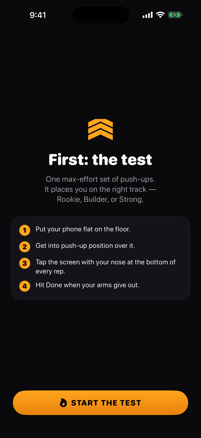 Placement test instructions: put your phone on the floor and tap with your nose