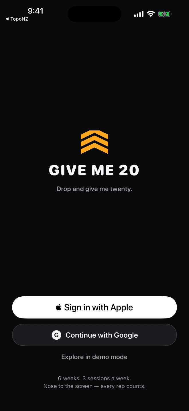 Sign-in screen with Apple and Google buttons